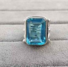 925 Sterling Silver Blue Topaz Gemstone Handmade Statement Ring All Size R90