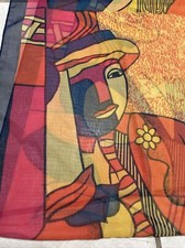 PICASSO Multi Color Cubism Style Semi Sheer Scarf 63" x 19"
