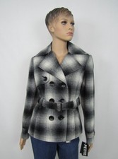 NEW MAC Women's Coat Plaid Double Breasted Belted Petite Size PL