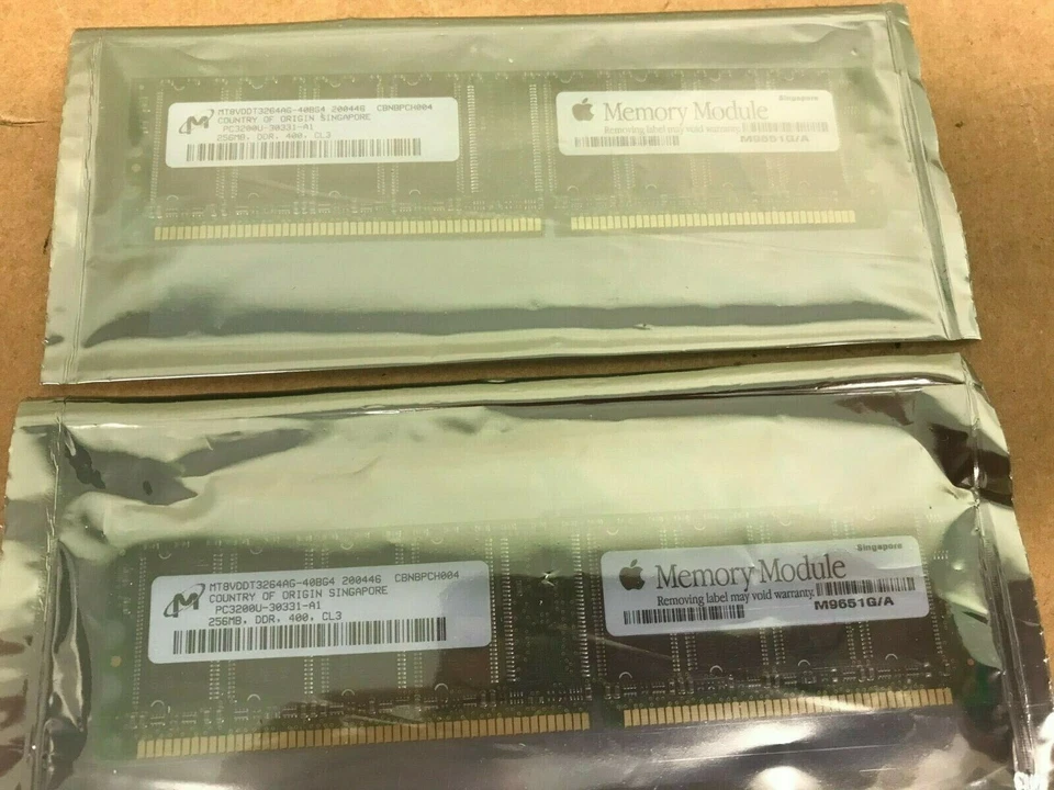 Apple Micron 512MB (2x256MB) PC-3200U DDR-400 184p Desktop Memory Kit NEW Sealed - Image 2 of 4