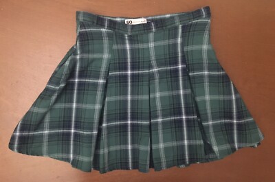 SO Girls Green Black White Plaid Pleated Mini Skirt Size