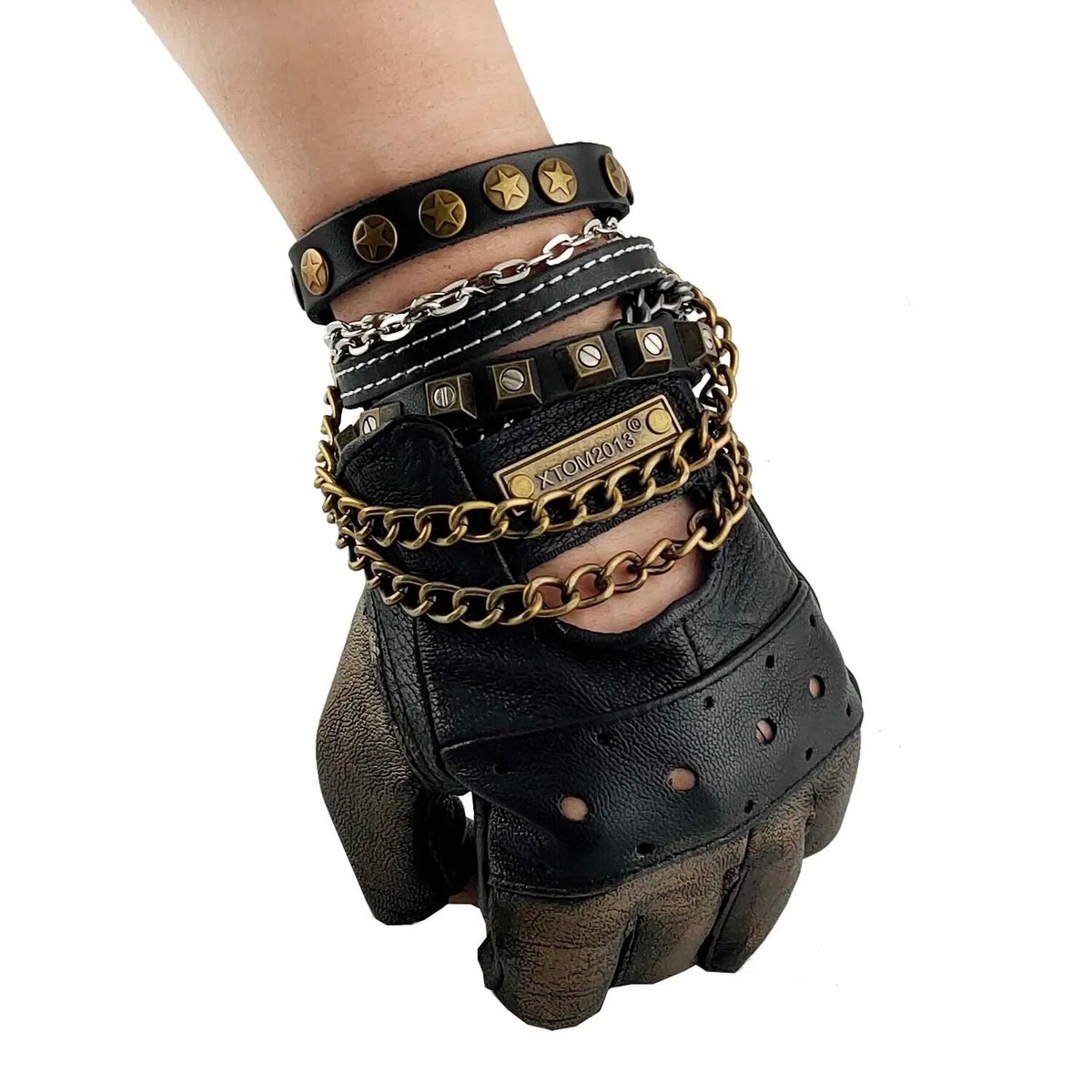 小物   Punk leather globe Genuine Leather Spike Rivet Around Punk Gothic Mens Driving