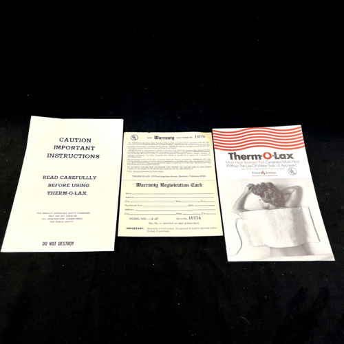 Vintage Therm O Lax LT-27 Almohadilla térmica 3 ajustes de calor Everest & Jennings USA - Imagen 9 de 10