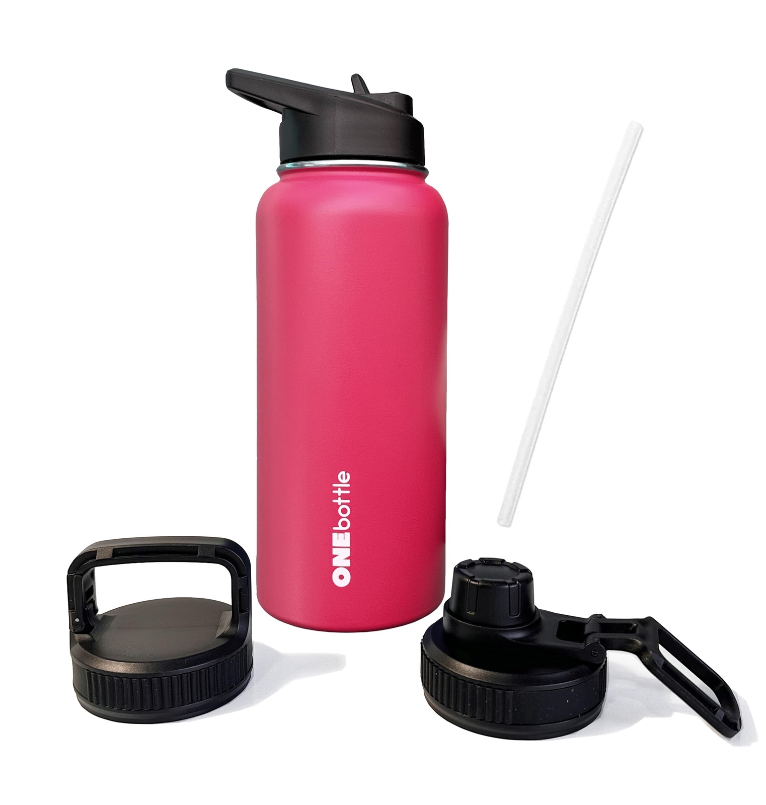 Triple Insulated Water Bottle - Includes 3 Lids (Straw Lid, Spout/Chug, Carab...