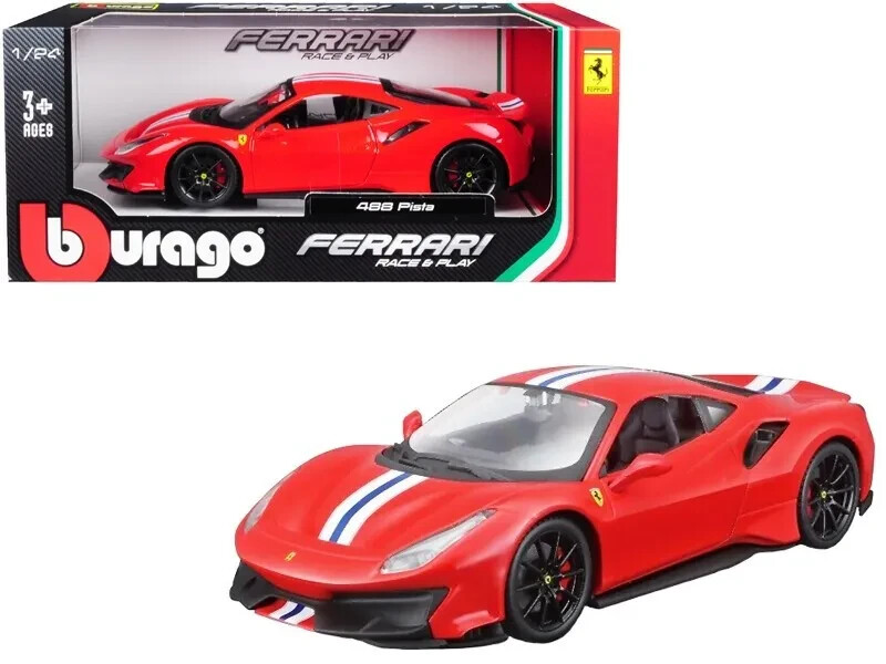 BBURAGO 1:24 FERRARI 488 PISTA WITH WHITE AND BLUE STRIPE 18-26026