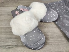Boux Avenue Grey Mix Spot Satin Fur slipper in a Bag Women's UK 5 / 6 NEW