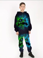 BOys Fashion Game Controller Print Long Sleeve Hooded Sweatshirt  Sweatpants