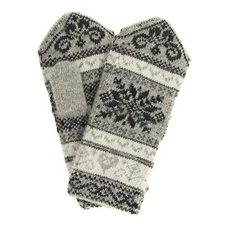 Wool Mittens Fair Isle Mittens Nordic Warm Folk Soft Mitts Gray Snowflake Adult