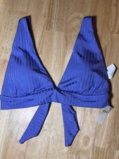 Large Aerie Women  s Blue Rib Triangle Tie Back Bikini Top BNWTS  34.95