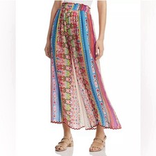 Johnny Was Mariah Ikat Printed Wide Leg Pull On Pants Small Bohemian Colorful