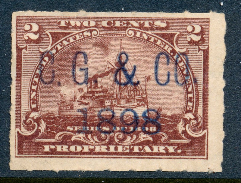 99c Start! US Revenue Stamp Battleship RB27 C.G. & Co. 1898 cancel