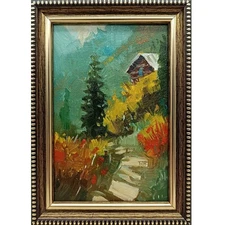 Summer nature Oil painting Original art Country Landscape Flower meadow 4 x 6 in