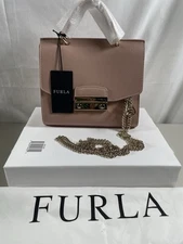 NWT Furla Women Pink Leather Purse Shoulder Chain Handbag Crossbody Bag Dust Bag