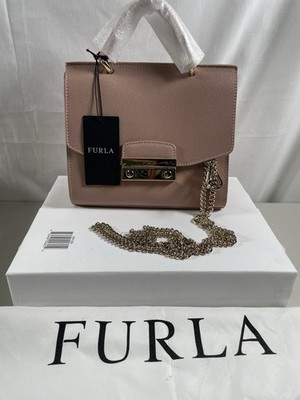 NWT Furla Women Pink Leather Purse Shoulder Chain Handbag Crossbody Bag Dust Bag