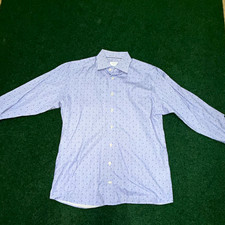 Eton Blue/White Geometric Slim Fit Spread Collar Dress Shirt 16 Long Sleeve