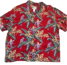 Vtg Paradise Found Jungle Birds Red Hawaiian Shirt 3XL Magnum PI Parrot Made USA