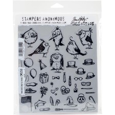 Tim Holtz Cling Stamps 7"X8.5"-Mini Bird Crazy  Things - CMS-LG-250