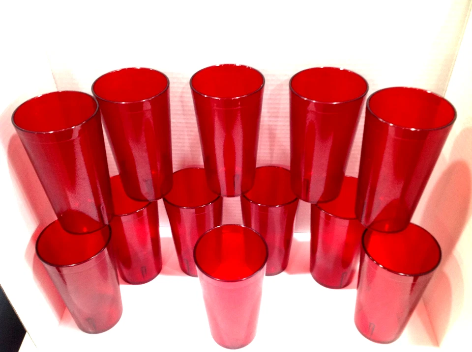 NEW RESTAURANT PLASTIC STACKING GLASSES RUBY RED PEBBLED TUMBLERS LOT OF 12 - Image 2 of 3