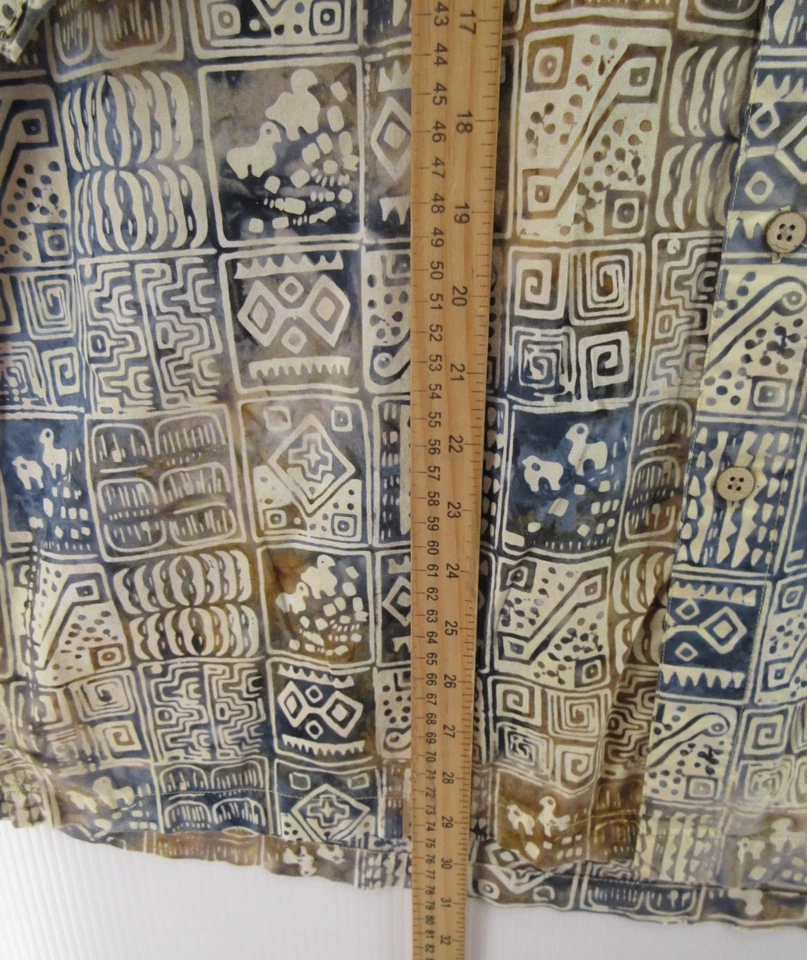 Camisa masculina vintage Travel Smith grande azul havaiana tribal asteca geométrica Y2K - Imagem 4 de 4