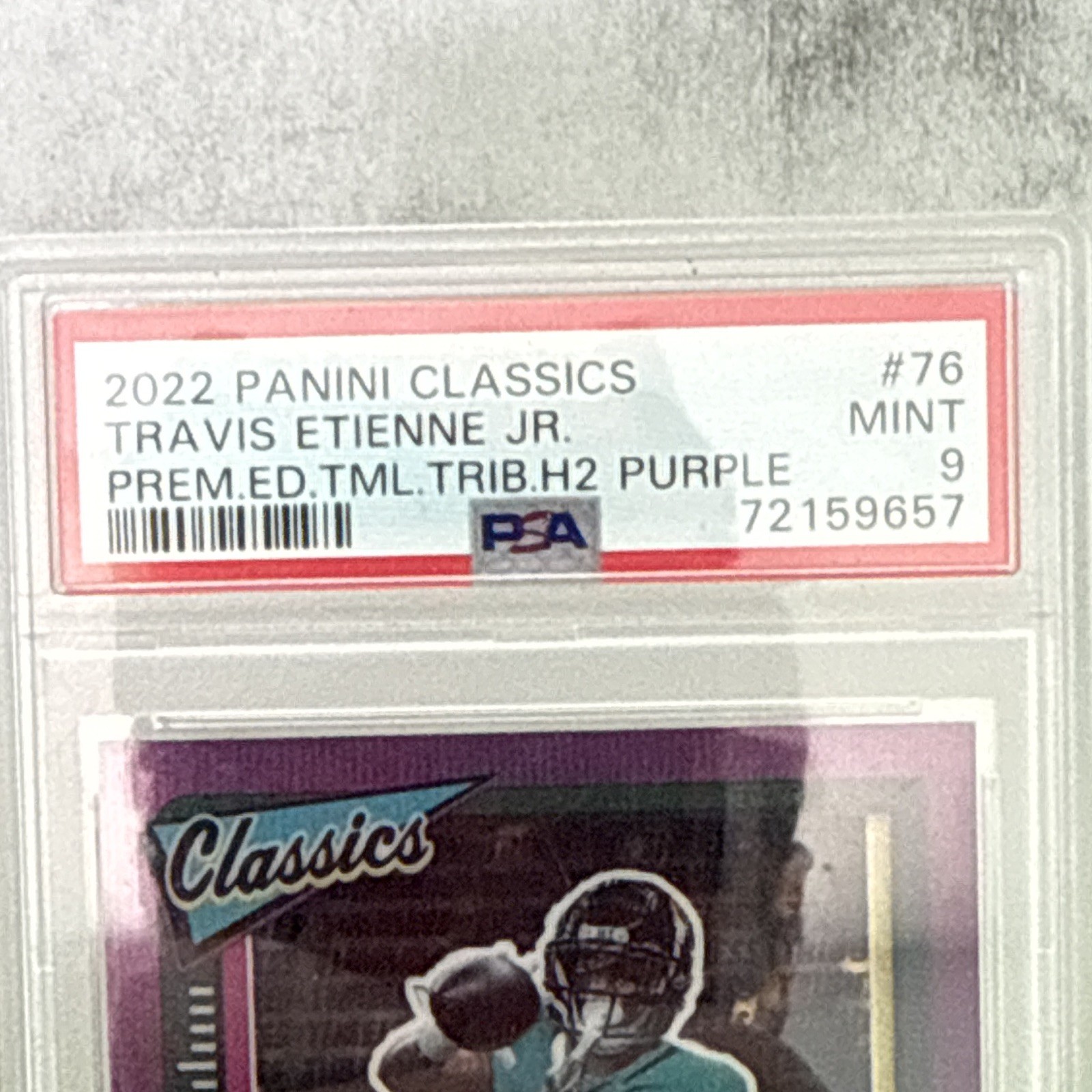 Panini 2022 Classics Travis Etienne Jr Timeless Tributes Purple #76 /50 PSA 9 view 6