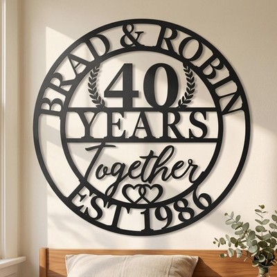 Personalized Anniversary Metal Sign, 40 Years Together Couple Wall Decor