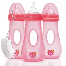 8 oz Easy Grip Baby Bottles w Medium Flow Nipples, 3-9M Set of 3