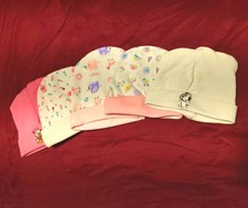 Lot of 5 Newborn Knit Cotton Beanie Hats Printed Multicolor