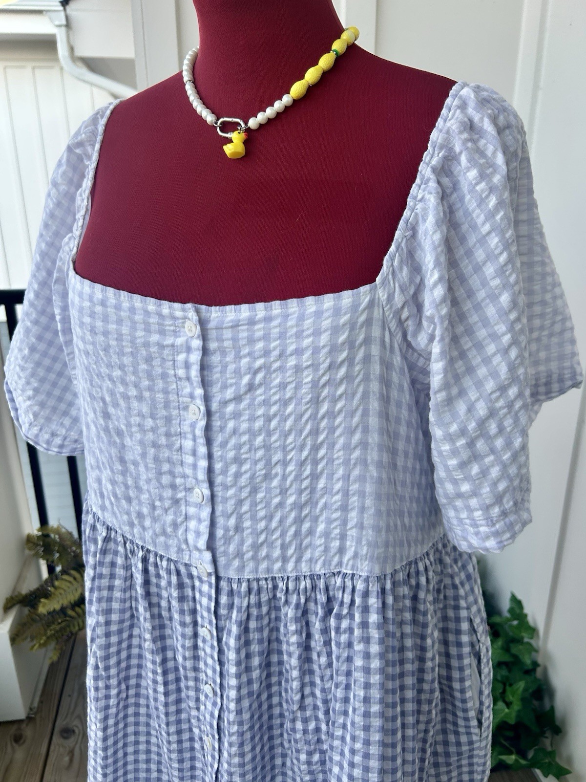 Madewell Patchwork GinghamButton Front Tiered Mid… - image 3