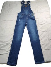 DCO Skinny Bib Overalls Girls Size 7 Blue Denim Side Button Distressed
