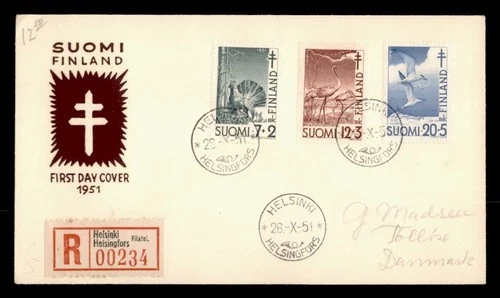 DR WHO 1951 FINLAND FDC TB CACHET SEMSI POST BIRD COMBO w29476