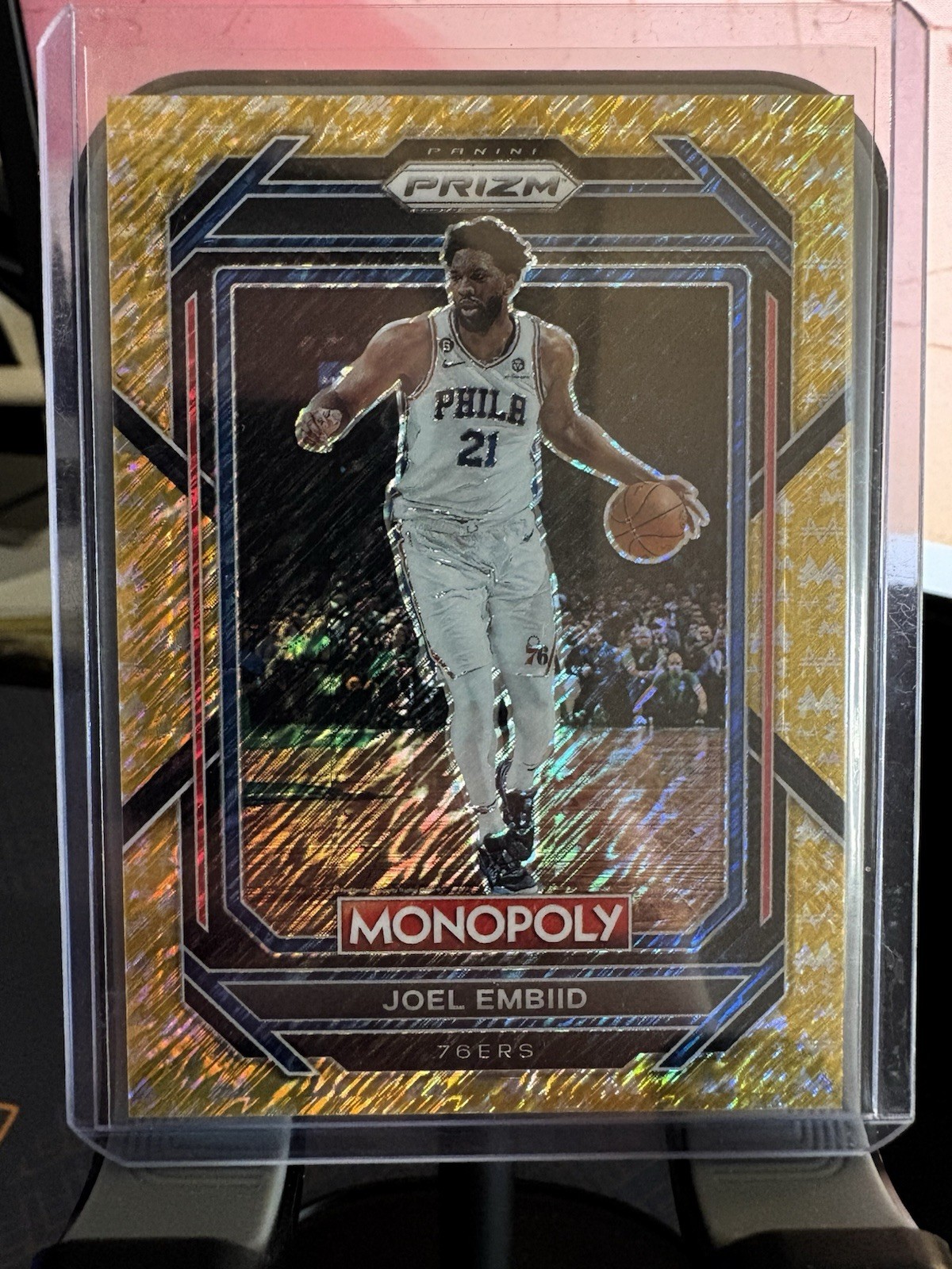 2022-23 Panini Prizm Monopoly - Joel Embiid #67 Gold Money Shimmer Prizm /500