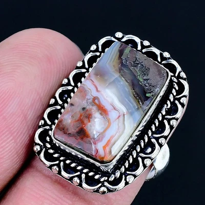 Laguna Lace Agate 925 Silver Plated Handmade Ring of US Size 7.5 - image 1 of 3