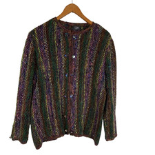 Vintage Estelle Gracer Sweater Cardigan Hand Woven Fiber Art Purple Size M