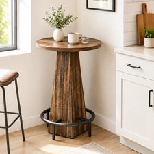 Bar Table Round 60cm Pub High Kitchen Dining Drinks Station Metal Footrest Brown