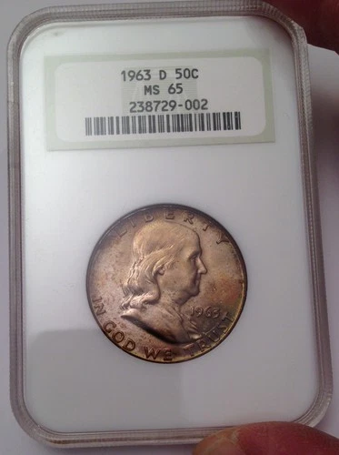 1963-D Franklin Silver Half Dollar - NGC MS 65 - Beautiful Toning - Gen 5 Holder