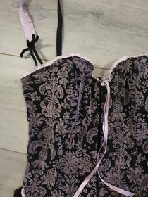 Vintage Ann Summers Black & Dusky Pink Boned Corset Top Size 8-10