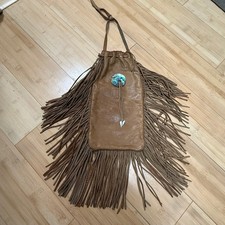 Leather Fringe Festival Bohemian Hippie Shell Accents Medicine Bag Pouch Handbag