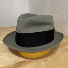 Vintage 50s Dobbs Fedora Gray w/Unique Back bow Size 7 1/4 Fur Felt