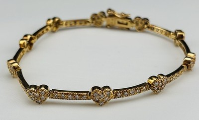 Ross Simons China Marked Gold Overlay Sterling Heart Design Sz 7'' Bracelet 9.8g