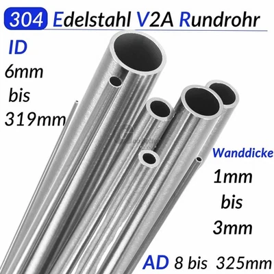 304 Edelstahl Rohr Rundrohr Stahlrohr Geländerrohr Durchmesser 8-325mm L=500mm - Bild 1 von 4