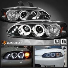 Black Fit 1992-1995 Honda Civic 2/3/4Dr LED Halo Projector Headlights Lamp 92-95