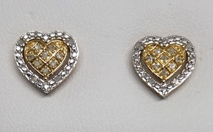 Authentic Beautiful Sterling Silv Yellow Gold Plated 1/10 CTTW Diamond Heart Stud Earrings