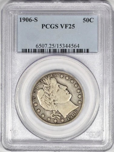 1906-S BARBER HALF DOLLAR ~ PCGS VF25 ~ NICE AND ORIGINAL!