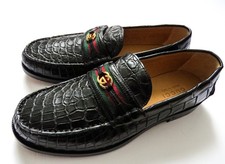 GUCCI Black Crocodile Alligator Leather GG Loafers Shoes 9 G 9.5 US 42.5 Euro