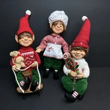 Karen Didion Originals Lot Of 3 Christmas Darling Elves Sleighing Elf Chef Elf