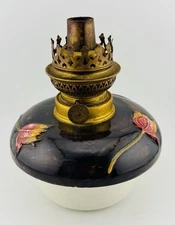Vintage Two Tone Hand Painted Rose Oil Lamp 7.5"x6" Black And White