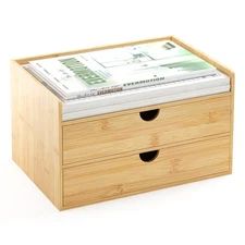 Desk Organizer with Drawers - Bamboo Desktop Organizer Storage | Wood Desk Dr...