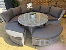 Grey Rattan/Wicker Lounge Set with Round Clear Glass Table & Cushions