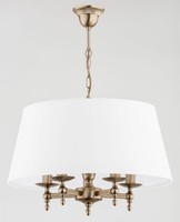 HäNgelampe 5-Flammig Stoff Messing Esstisch E14 L:50 Cm Pendelleuchte Wohnzimmer