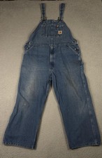 Carhartt Overalls Mens 42x28 Blue Denim Workwear Carpenter Utility Distressed